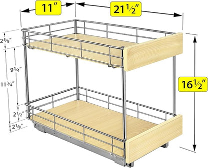 LYNK PROFESSIONAL® SELECT™ Pull Out Cabinet Organizer - 11" x 21" - Slide Out Cabinet Organizer for Kitchens - Sliding Shelves - Pull Out Drawer, Pots and Pans Storage - Lifetime Ltd Warranty - 2 Tier