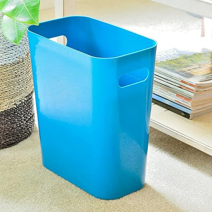 Youngever 2 Pack 3 Gallon Slim Trash Can, Plastic Garbage Container Bin, Trash Bin with Handles for Home Office, Living Room, Study Room, Kitchen, Bathroom (Teal)
