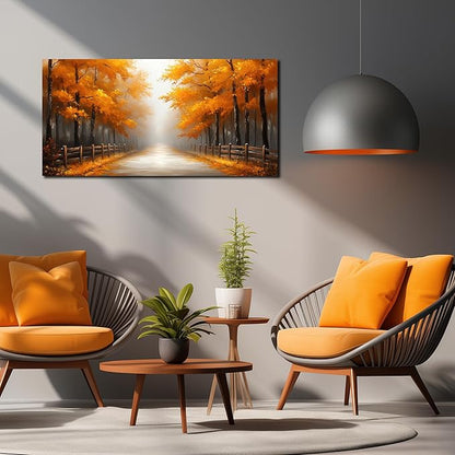 AUUZAIUA Forest Wall Art for Living Room Gold Misty Trees Landscape Large Artwork for Bedroom Office Modern Canvas Prints Ready to Hang 20"x40"
