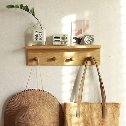 Entrance Coat Rack ，Coat Hooks, Wall-Mounted Wooden Hook Rack, Wall-Mounted Shelves are Very Suitable (Oak Color Finish—A-2)