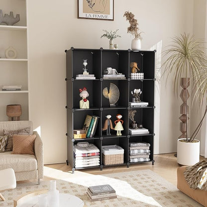 AWTATOS 8 Cube Storage Organizer, Closet Organizer Storage Shelf, Bookcase Bookshelf, DIY Stackable Storage Cubes Shelves for Closet, Bedroom, Home, Office, Black