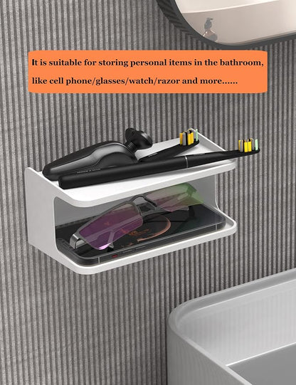 Bedside Shelf Accessories Organizer for Bedroom Bedside Wall Organizer Universal Bedside Shelf Wall Mount for Glasses/Remote/Earphone/Cell Phone and More (White)