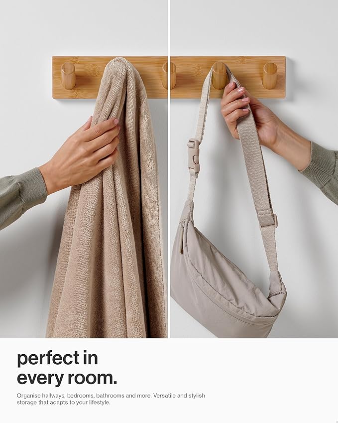 LARHN Wall Mounted Coat Rack with 5 Heavy-Duty 1" Diameter Hooks, 16.5" - Wooden Wall Hook Rack - Modern Scandinavian Home Decor