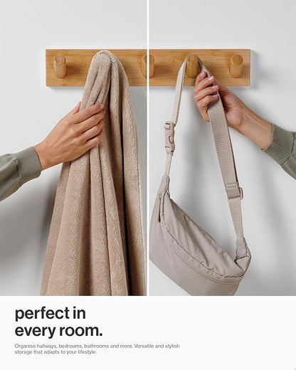 LARHN Wall Mounted Coat Rack with 5 Heavy-Duty 1" Diameter Hooks, 16.5" - Wooden Wall Hook Rack - Modern Scandinavian Home Decor