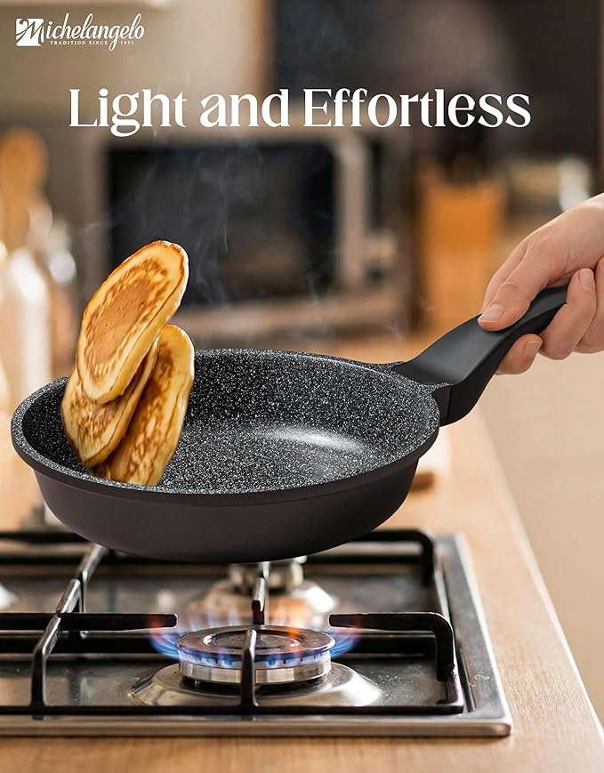 MICHELANGELO Nonstick Frying Pan - 8-Inch Non Stick Small Frying Pan with Silicone Handle | Easy to Clean, All Stovetops Compatible, Durable for Use