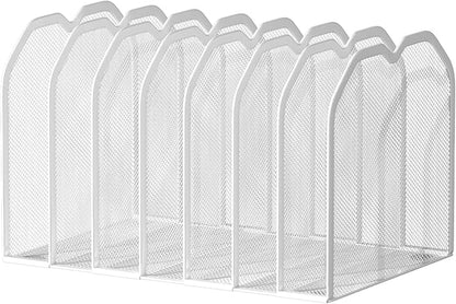 White 7-Section File Folder Organizer for Desk – Metal Vertical File Holder, Desktop File Organizer Vertical Stand, Letter/A4 Folder Rack, Upright File Sorter, Office Paper Organizer