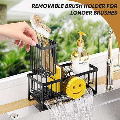 Taugast Sponge Holder for Kitchen Sink,Smiley Face Sink Caddy with Removable Brush Holder,Self-Draining Sponge Caddy for Soap,Dish Brush,Scrubber,Kitchen Essentials and Gadgets