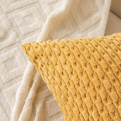 Set of 4 Yellow Olive Aqua Decorative Throw Pillow Covers 12x20 Inch Corduroy Pillow Covers for Bed Couch Sofa Living Room Soft Cushion Cases