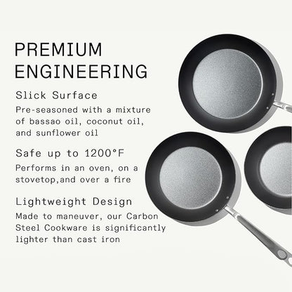 Made In Cookware | 3 Piece (Includes 8",10",12") Seasoned Blue Carbon Steel Frying Pan - (Like Cast Iron, but Better) | Professional Cookware | Crafted in Sweden | Induction Compatible