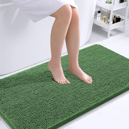 OLANLY Large Bathroom Rugs 45x27, Extra Soft Absorbent Chenille Bath Rugs, Rubber Backing Quick Dry, Machine Washable Bath Mats for Bathroom Floor, Tub and Shower, Home Decor Accessories, Olive Green