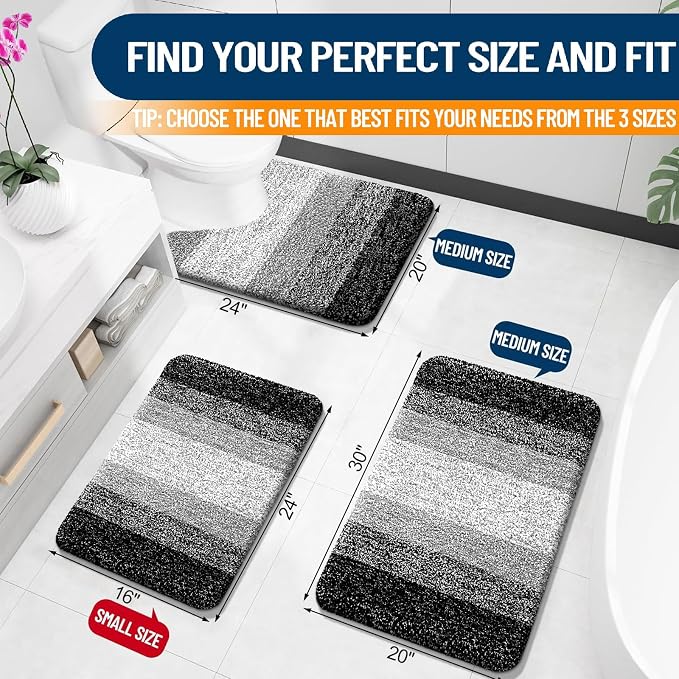 OLANLY Bathroom Runner Rugs Mat 70x20, Extra Soft Absorbent Microfiber Bath Rugs, Rubber Backing, Quick Dry, Washable Long Bath Mats for Bathroom Floor, Tub and Shower, Home Decor Accessories, Black