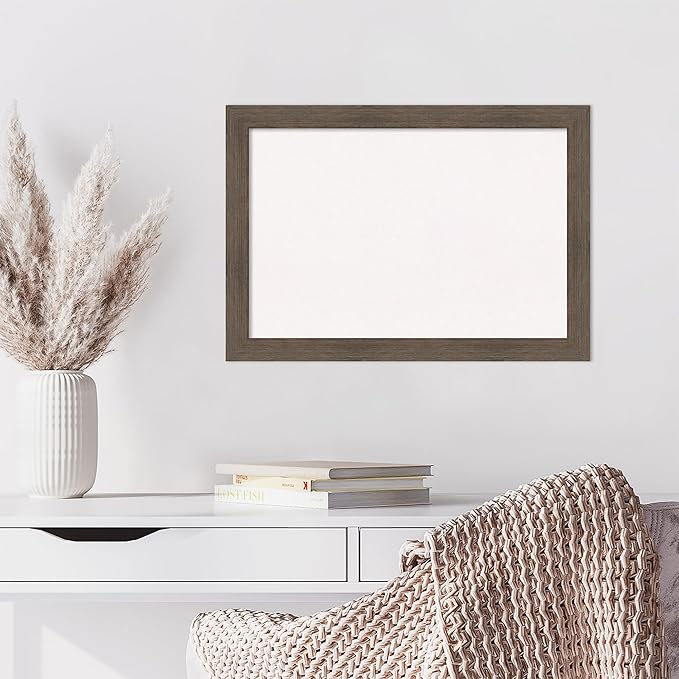 Amanti Art White Cork Board for Wall, 19x27 Vision Board with Brown Wood Frame, Medium Corkboard Office Decor for Home Organization, Rustic Farmhouse Corkboard Pinboard to display items for home