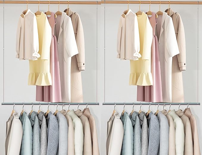 STO STO 2 Pack Closet Hanging Rod, Length and Height Adjustable Closet Rod, Space Saving Metal Closet Extender Hanging Bar for Hanging Clothes, Closet, Chrome