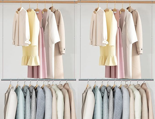 STO STO 2 Pack Closet Hanging Rod, Length and Height Adjustable Closet Rod, Space Saving Metal Closet Extender Hanging Bar for Hanging Clothes, Closet, Chrome