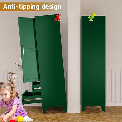 Steel Pantry Cabinet, 71" Metal Storage Cabinets with 2 Doors, 2 Adjustable Shelf and 2 Drawers, Freestanding Storage Cabinet for Bedroom, Kitchen, Home Office (Green)