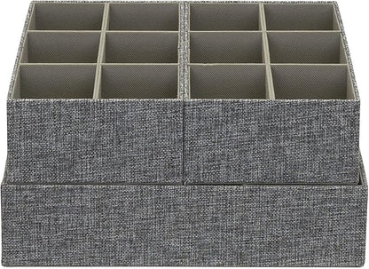 Household Essentials 3 Piece Drawer Organizers Starter Set, Customizable Inserts, Large Tray and 2 Small Trays, Graphite