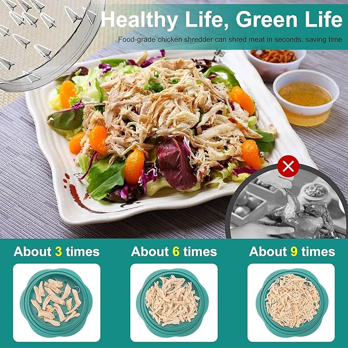 SURETIVIAN Chicken Shredder Tool Twist Large Chicken Breast Shredder with Brush&Fork, Visible Meat Shredder Machine, Anti-Slip Strip, Ergonomic Handle, BPA Free, Pork Beef Chicken (Teal)