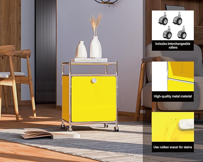 Simplink Matte Storage Cart with Flap Door, Large Capacity Storage Cart with Detachable Wheels, DIY Modern Home Furnishing, Great for Home, Office, Bedroom, Kitchen (Matt Yellow)