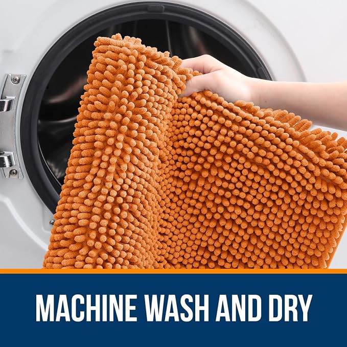 OLANLY Toilet Rugs U-Shaped 24x24, Extra Soft Absorbent Chenille Contour Bathroom Rugs for Toilet, Dry Quickly, Machine Washable, Non-Slip Bath Mat, Clay