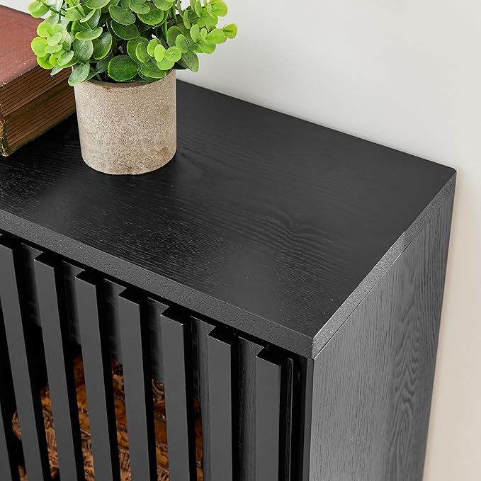 LKTART Buffet Cabinet Sideboard with Storage, Mid Century Modern Accent Credenza Cabinet with Doors & Shelves, Wood Coffee Bar Console Table for Dining Room,Kitchen,Entryway-Black