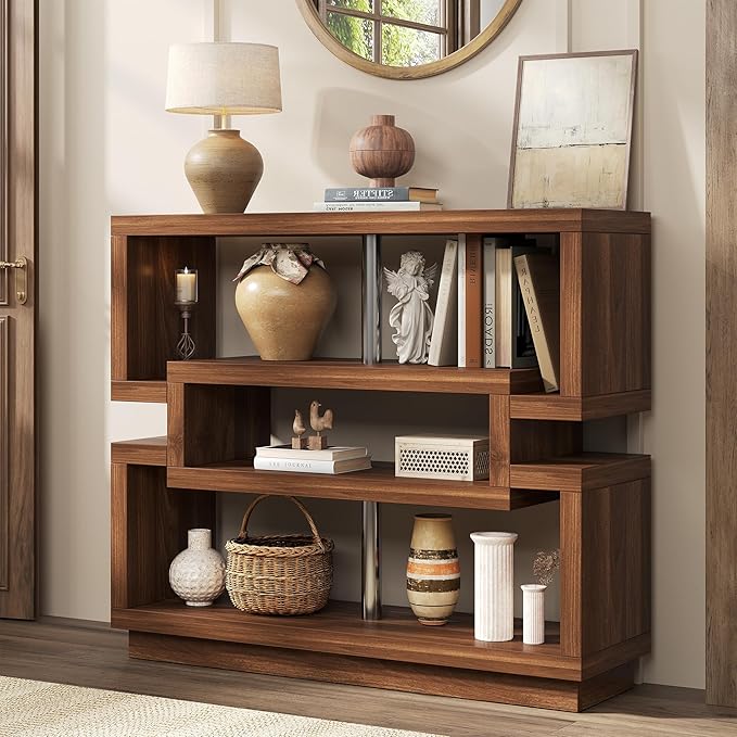 40'' Console Table for Entryway, 4-Tier Narrow Entryway Table with Storage, Farmhouse Sofa Tables Behind Couch with Sturdy Base, Accent Tables for Entrance, Living Room, Hallway, Foyer, Walnut Brown
