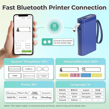 Nelko Label Maker Machine with Tape, P21 Bluetooth Label Printer, Wireless Mini Label Makers with Multiple Templates for School Office Home, Blue