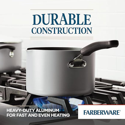 Farberware Cookstart DiamondMax Nonstick Straining Saucepan, Dishwasher Safe, 3 Quart, Silver