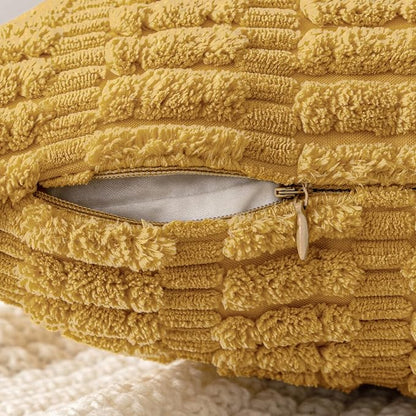 MIULEE Pack of 2 Corduroy Decorative Throw Pillow Covers 18x18 Inch Soft Boho Striped Pillow Covers Modern Farmhouse Home Decor for Summer Sofa Living Room Couch Bed Yellow