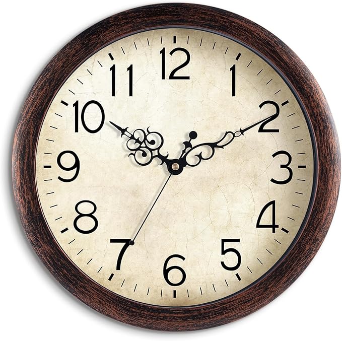 KECYET Wall Clock 10 Inch Vintage Wall Clocks Battery Operated Quartz Silent Non-Ticking Retro Rustic Style Clock Decorative for Kitchen,Bathroom, Living Room, Home Office (Bronze)