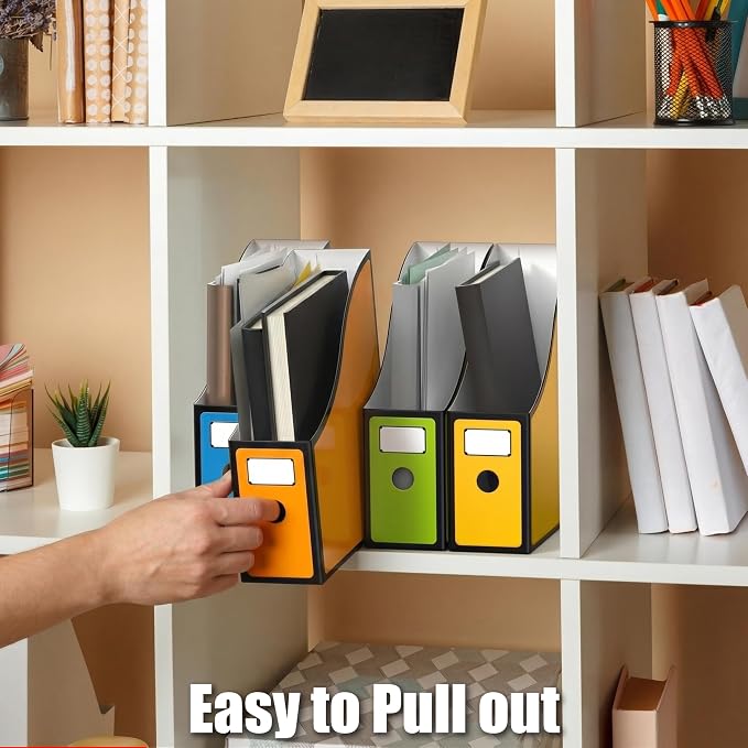 Simple Houseware 12-Pack Magazine File Holder Box, Foldable Cardboard Organizer with Label Slot, Multicolor