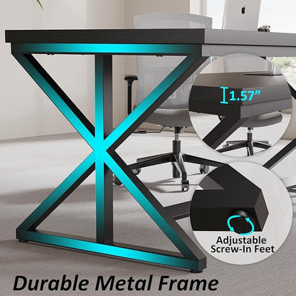 IBF Black Office Desk, Simple Wooden Computer Desks with Metal Legs, Modern Study Work Table for Student Executive, Spacious Writing Gaming Table for Home Bedroom Living Room, 47 Inch, Black Oak