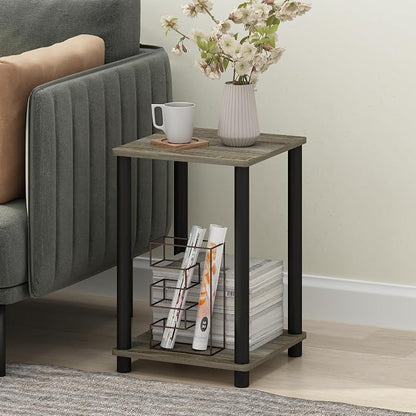 Furinno Turn-N-Tube Toolless Assembly Side Table Set of 2, Stackable 2-Tier Grey End Table with Open Shelf, Night Stand, Bedside Table, for Living Room, Bedroom, Grey Oak
