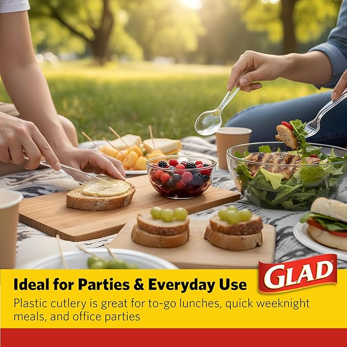 Glad Disposable Cutlery Set - Clear Heavy Duty Plastic Forks, Knives, and Spoons - 240 Piece Plasticware for Parties - Durable, Sturdy Recyclable Utensils - Great for July 4th, Thanksgiving, Christmas