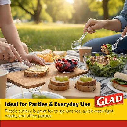 Glad Disposable Cutlery Set - Clear Heavy Duty Plastic Forks, Knives, and Spoons - 240 Piece Plasticware for Parties - Durable, Sturdy Recyclable Utensils - Great for July 4th, Thanksgiving, Christmas