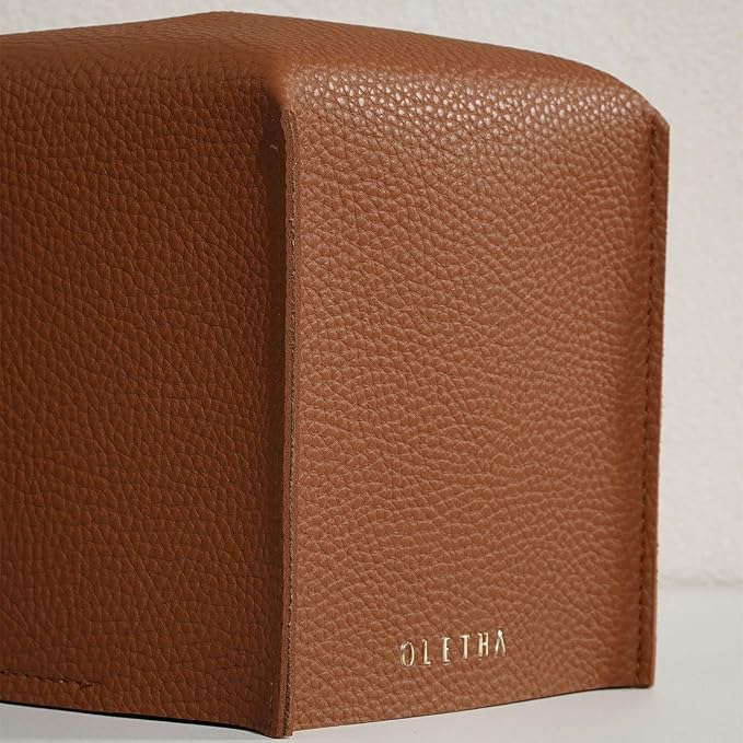 OLETHA Square Tissue Box Cover - Aesthetic Desk Decor for Room, Home & Office - Tissues Cube Boxes Holder - Brown