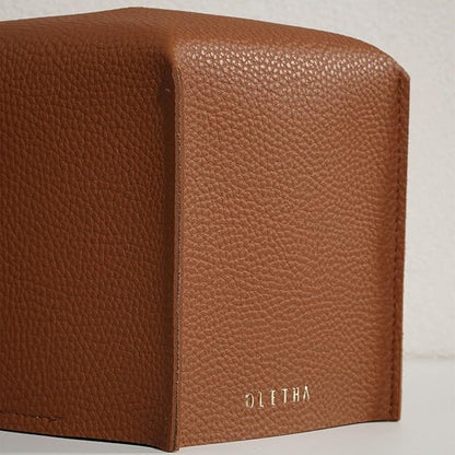 OLETHA Square Tissue Box Cover - Aesthetic Desk Decor for Room, Home & Office - Tissues Cube Boxes Holder - Brown