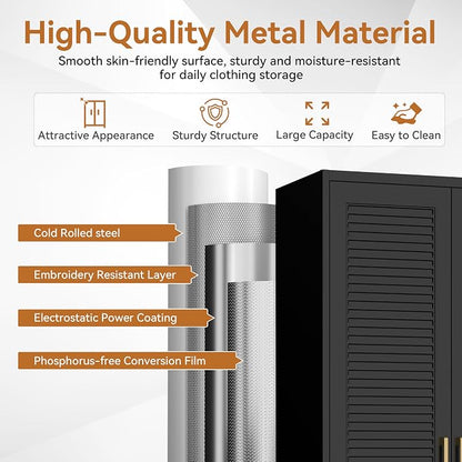 Polup 71" Tall Metal Armoire Wardrobe Closet with 2 Doors, Heavy Duty Steel Clothing Storage Cabinet with Hanging Rod & Adjustable Shelves, Freestanding Modern Locker Organizer for Bedroom, Office