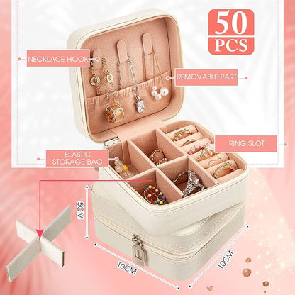 Taiyin 50 Pcs Travel Jewelry Case Box Bridesmaid Gifts Bulk Travel Jewelry Cases Boxes Small Jewels Organizers Mini Accessories Ornaments Storage for Women Girls Wedding Gifts (White)