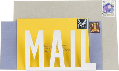 MyGift Mail Holder Organizer Countertop Modern Metal White with Cutout MAIL Lettering Design, Office Desktop Envelope and Document Storage Rack