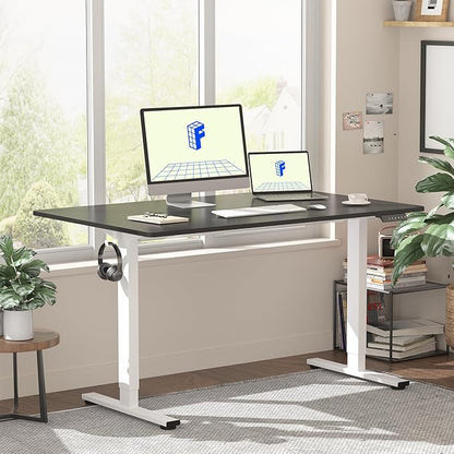 FLEXISPOT EN1 One-Piece Standing Desk with 1-Inch Thick Seamless Desktop, 48"x24" Electric Height Adjustable Desk for Home Office, Multi-Monitor Setups & Easy Assembly, Black