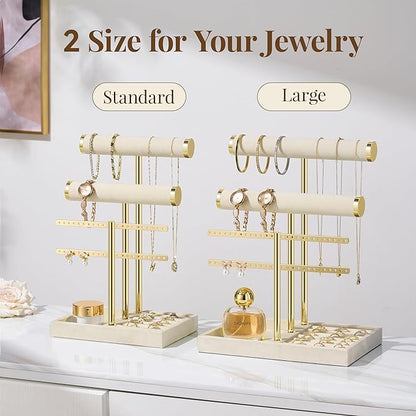 3 Tier Bracelet Holder Display - Detachable T Bar Beige Velvet Bracelet Holder, Jewelry Holder Organizer for Bracelet, Necklace, Earrings, Rings