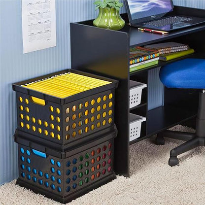 Sterilite Stackable Plastic Storage Crate Bin Organizer File Box with Handles for Home, Office, Dorm, Garage, or Utility Organization, Black, 18-Pack