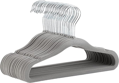 Amazon Basics Kids Velvet, Non-Slip Clothes Hangers (baby/toddler), 11.6 inches (for baby clothes), Pack of 30, Gray