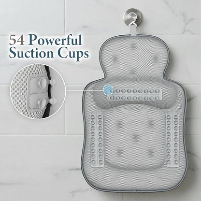 Bath Pillows for Tub, Comfortable Bathtub Cushion for Head and Neck with Soft 3D Mesh Fabric and 54 Non-Slip Suction Cups, Relaxing Tub and Shower Accessories Spa Gift Dark Gray Extra Thick