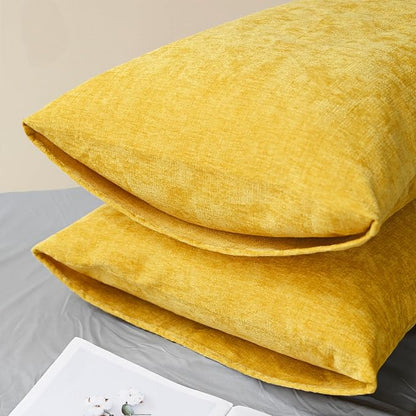 CaliTime Throw Pillow Covers Decorative 20 X 26 Inches Pack of 2 Cozy Chenille Standard Pillow Shams Cases for Couch Sofa Bed Living Room Home Mustard Yellow