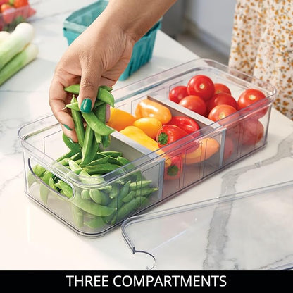iDesign Large Fridge Organizer Bin with Removable Divider and Lid - Set of 6 - Clear/Gray