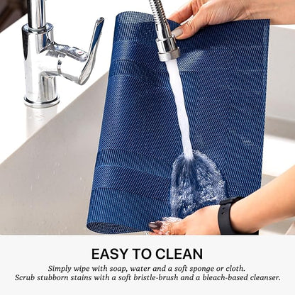 LEXMORE Placemats Set of 4 Vinyl/Plastic Woven Place Mats for Kitchen Table Indoor/Outdoor Washable Placemat Wipeable Dining Table Mats(Navy Cube)