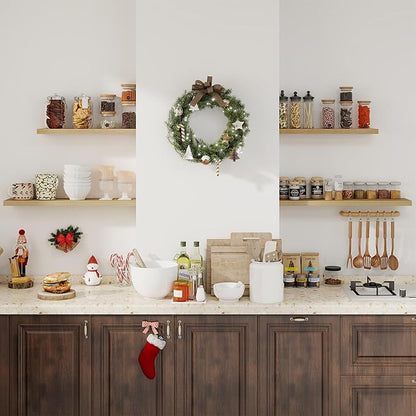 Fun Memories Floating Shelves for Wall, 27.5" Rustic Wood Deep Wall Mounted Shelves with Invisible Brackets for Decor & Storage, Floating Shelf for Living Room, Bathroom (Oak, Set of 2)