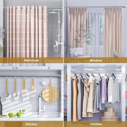 Ausemku Shower Curtain Rod Tension, 32-80 Inch Adjustable Heavy Duty Spring Tension Curtain Rod, No Drill Stainless Steel Telescoping Rod for Bathroom, No Rust, Silver