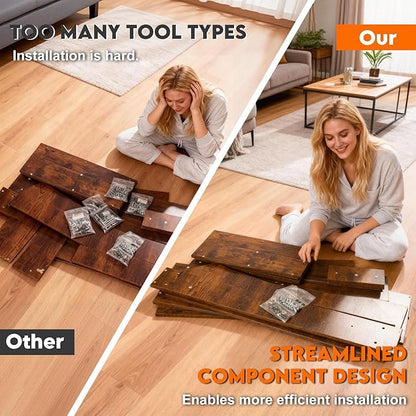 46 Inch Entryway Table U-Shaped, Wooden Console Table with Socket Farmhouse Sofa Table for Entrance, Hallway, Living Room,Behind Couch(Rustic Brown)